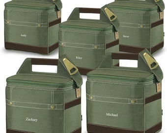 Groomsmen Gifts 12-pack Cooler Totes Set of 5 - Personalized Cooler Set of 5 - Embroidered Coolers - Groomsmen Coolers - GC1480x5 Khaki