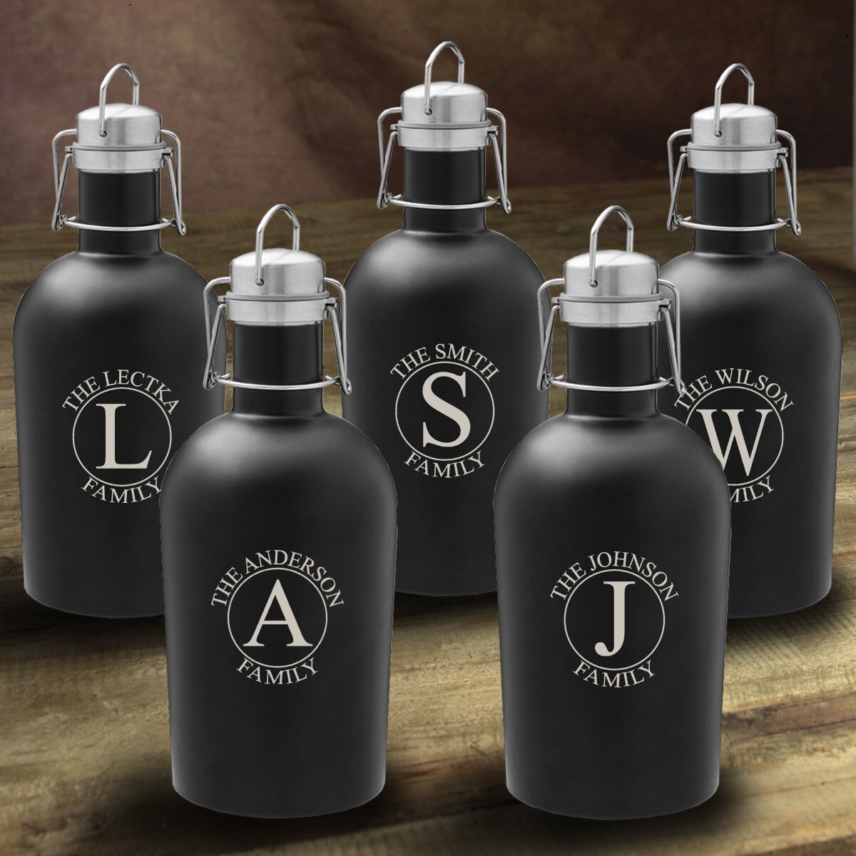 Set of 5 Matte Black Beer Growlers Monogrammed Set of 5 Beer Etsy