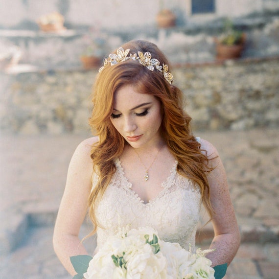 Sorrento Gold Flower Crown Metal Flower Crown Gold Bridal Etsy