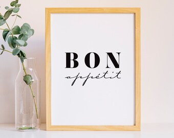 Cita imprimible - Lámina Bon Appétit - Decoración de pared para cocina - Archivo digital - DESCARGA INSTANTÁNEA