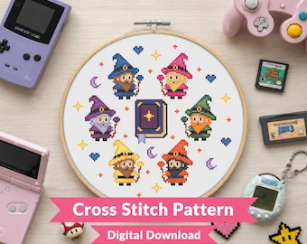 Cute Rainbow Pixel Art Wizard - Magical Gamer - Cross Stitch Pattern - Beginner (PDF Download)