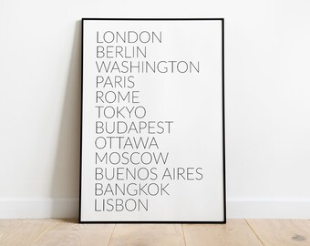 Printable Capital Cities - Capital City - Travel Print - Wall Art - Digital File - INSTANT DOWNLOAD