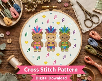 Carnival Critters Cross Stitch Pattern - Cute Animal Festival Design - Kawaii Animal - Beginner (PDF Download)