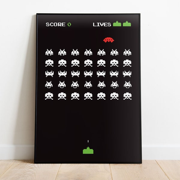 Printable - Space Invaders - Gaming Print - Gamer Gifts - Video Game - Wall Art - Digital File - INSTANT DOWNLOAD