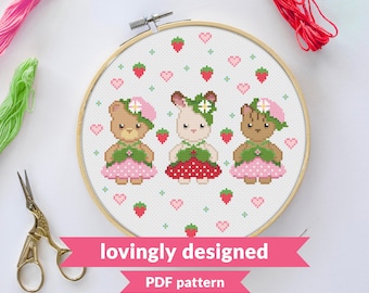 Strawberry Baby Critters - Cross Stitch Pattern - Digital File - INSTANT DOWNLOAD