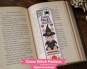 Halloween Critter Bookmark Cross Stitch Pattern - Cute Bunny - Kawaii Animal - Book Gift- Beginner (PDF Download)