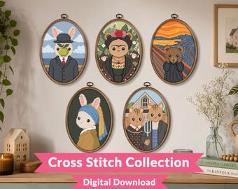 Famous Art Critter Cross Stitch Pattern Bundle - Beginner (PDF Download)