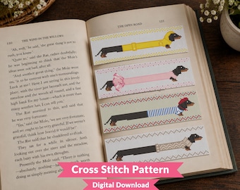 Sausage Dog Bookmark Cross Stitch Patterns - Cute Dachshund Bookmarks - French, Ballerina, Raincoat & Jumper Dog - Beginner (PDF Download)