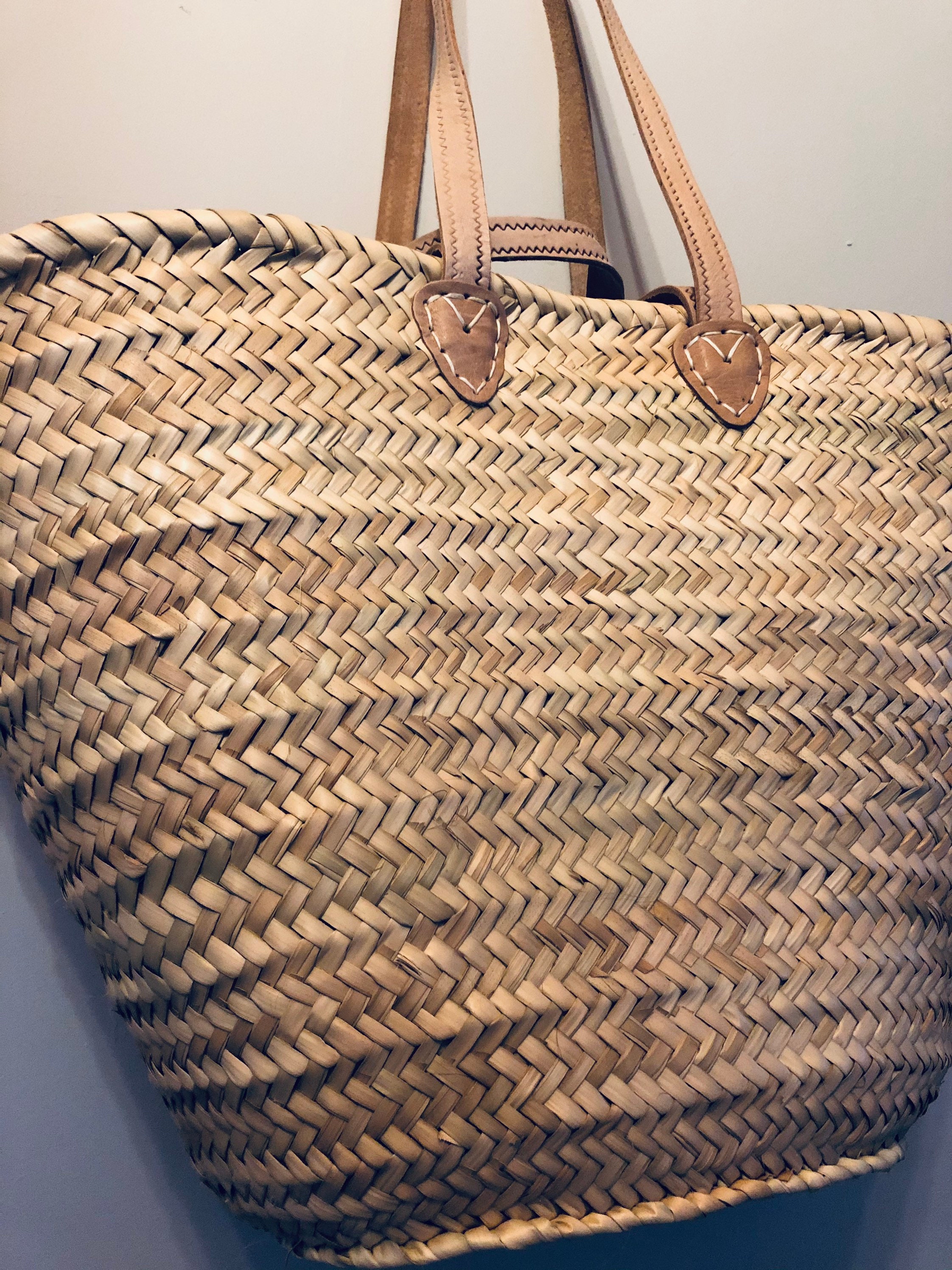 French Basket Bag. Double Strap. Market Bag. Moroccan Basket Etsy
