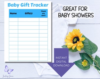 Printable blue baby gift tracker-instant download-who gave the gift, what the gift was, if you sent a thank you-stay organized