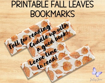 Printable fall/autumn leaves bookmarks-digital download-great for teachers-encourage reading-3 with wording and 1 blank per sheet