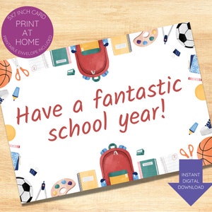 Terug naar school kind/leraar afdrukbare kaart-fantastisch schooljaar-1e schooldag van ouder-instant download-para/personeel/buschauffeur