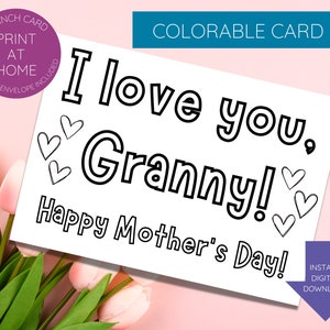 Granny Mother’s Day Card-colorable-printable-instant download-art activity for grandchildren/kids/family-last minute idea-unique gift