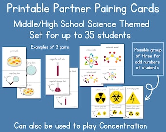 Printable science partner pairing matching cards-middle/high school-instant download-class management tool-randomly pair students-chemistry