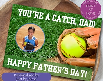 Personalized Softball Father's Day Card-printable-photo-custom wording-digital download-daddy-dad-father-papa-step/bonus dad-from daughter