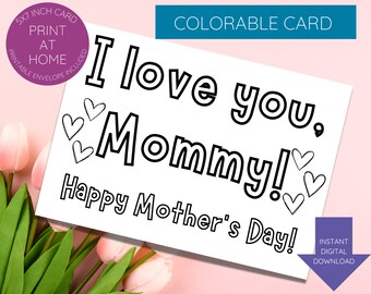 Mommy Mother’s Day Card-colorable-printable-instant download-art activity for children/kids/family-last minute idea-unique gift