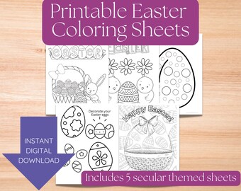 Printable Easter coloring pages/sheets-instant download-Easter basket filler-secular-bunny-rabbit-chicks-eggs-fun activity