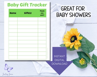 Printable green baby gift tracker-instant download-who gave the gift, what the gift was, if you sent a thank you-stay organized