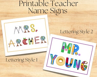 Teacher name sign-printable-school supply-classroom decor-gift for new/veteran teacher-digital download-personalized-custom-2 letter styles