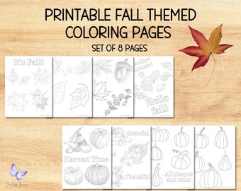 Fall/autumn themed coloring pages/sheets-instant download-leaves-harvest-pumpkin-gourd-cornucopia-adult or children-fun activity