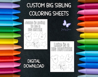Printable custom going to be a big brother/sister or am a big brother/sister coloring sheet-digital download-customized with child's name