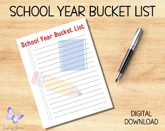 Printable school year bucket list-instant download-keep track of goals and activities for school year