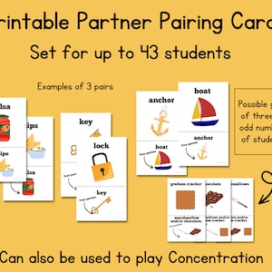 Printable partner pairing matching cards-upper elementary-instant download-classroom management tool-randomly pair students image 1