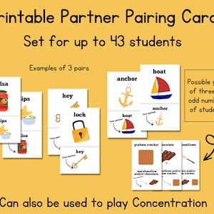 Druckbare Partnerpaarung passende Karten-obere Grundschule-sofortiger Download-Klassenzimmermanagement-Tool-zufällig paar Studenten