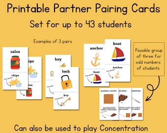 Printable partner pairing matching cards-upper elementary-instant download-classroom management tool-randomly pair students