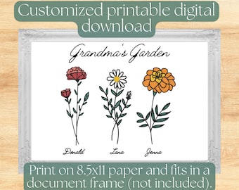 Customized printable grandmother's garden download-8.5x11-Valentine's Day/Mother's Day gift-use document frame-granny-grandma-nana-mimi-oma