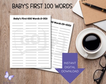 Printable baby's first 100 words sheet-instant download-keep track of your child's first 100 words-take to doctor appointments