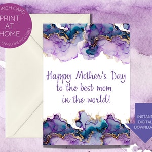 Meilleure maman du monde Carte de fête des mères-imprimable-téléchargement instantané-unique-violet, turquoise, or