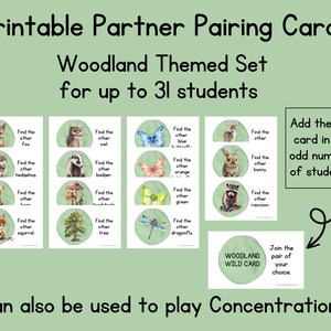 Druckbare Partnerpaarung passende Karten-Waldtiere-sofortiger Download-Klassenzimmer-Manager-Tool-Zufällige Paar-Schüler-Grundstufen