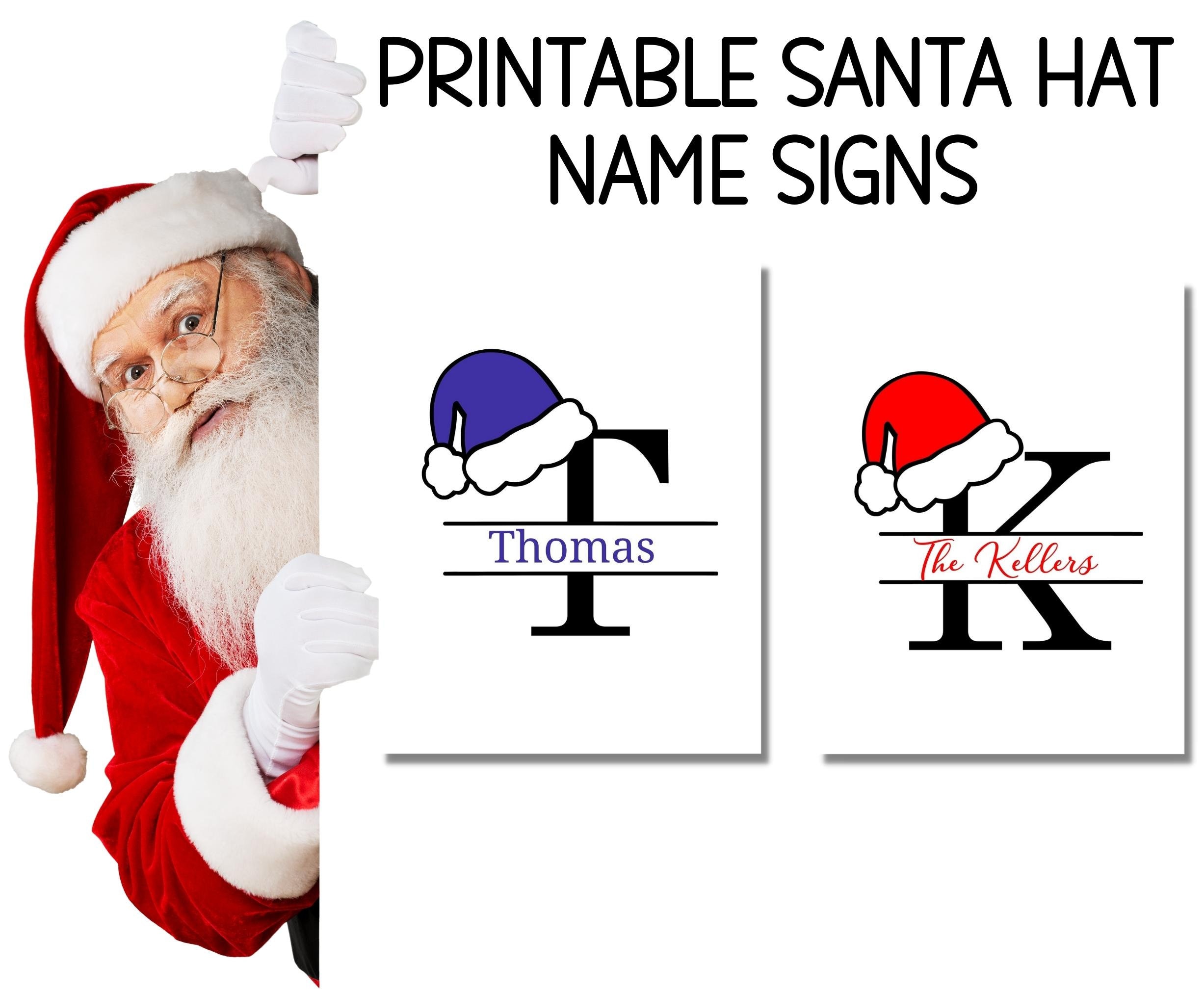 printable santa hat name sign with letter-christmas-holidays
