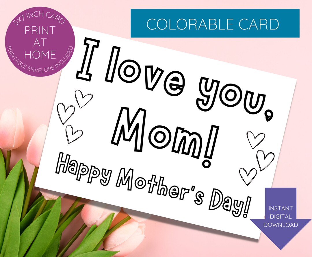 Mom Mother’s Day Card-colorable-printable-instant Download-art Activity for Children/kids/family ...