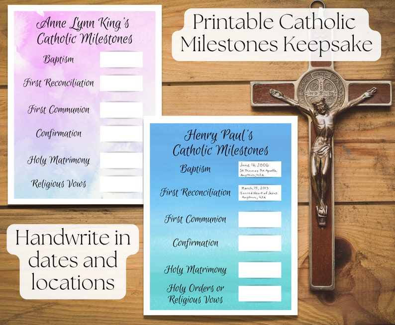 Printable Catholic Milestones Sacraments Keepsakebaptism, First