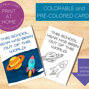 Printable teacher appreciation cards-out of this world-teacher thank you-pre-colored & colorable-instant download-5x7-para/school