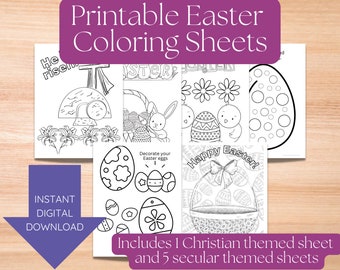 Printable Easter coloring pages/sheets-instant download-basket filler-secular and religious-cross-tomb-bunny-rabbit-chicks-eggs-fun activity