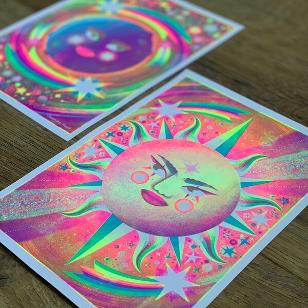 FLURO Stampe Risograph Sole + Luna - A4