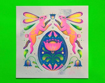 Easter bunnies -  Risograph Print