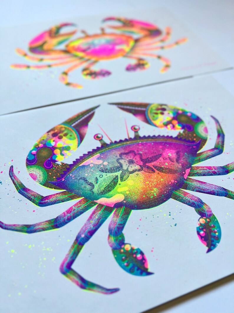 Psychedelic Crabs A4 Risograph Prints image 2