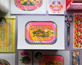 Fish Tin Risograph Prints - A5