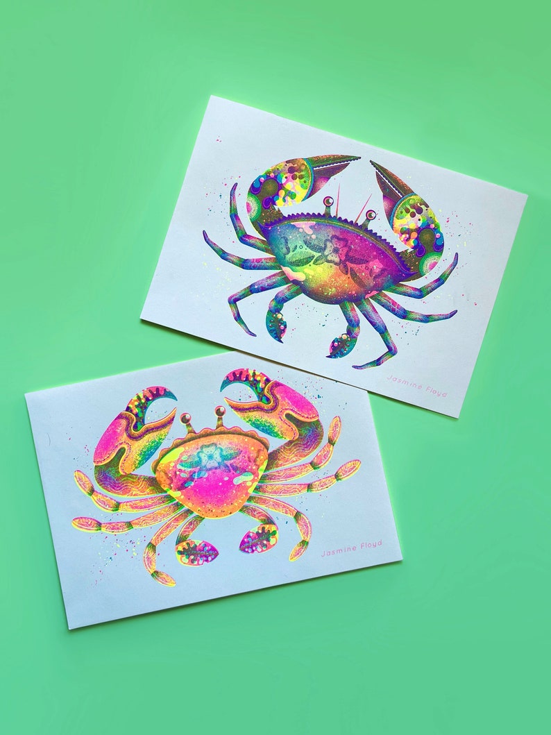 Psychedelic Crabs A4 Risograph Prints image 1