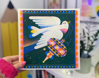 Christmas Dove -  Risograph Print