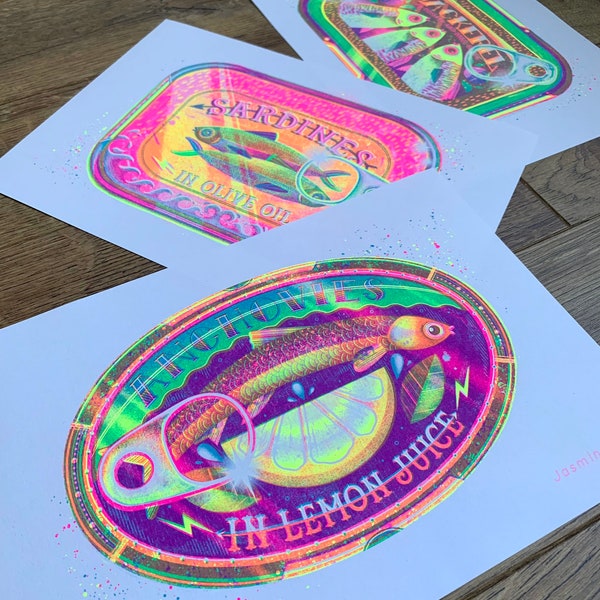 FLURO Fishy Tin Risograph Prints - A4