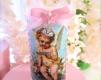 Cherub Angel Flameless Candle, Valentine Cherub Angel, Decoupage, Flameless Candle, Romantic Cottage Chic, Lovely Unique Gift, Home Decor