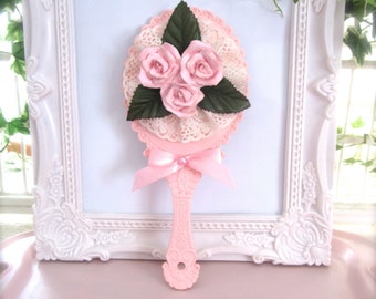 Pink Roses Hand Mirror, Shabby Dressing Table Mirror, Romantic Hand Mirror, Vintage Style Vanity Mirror, Gift for Her
