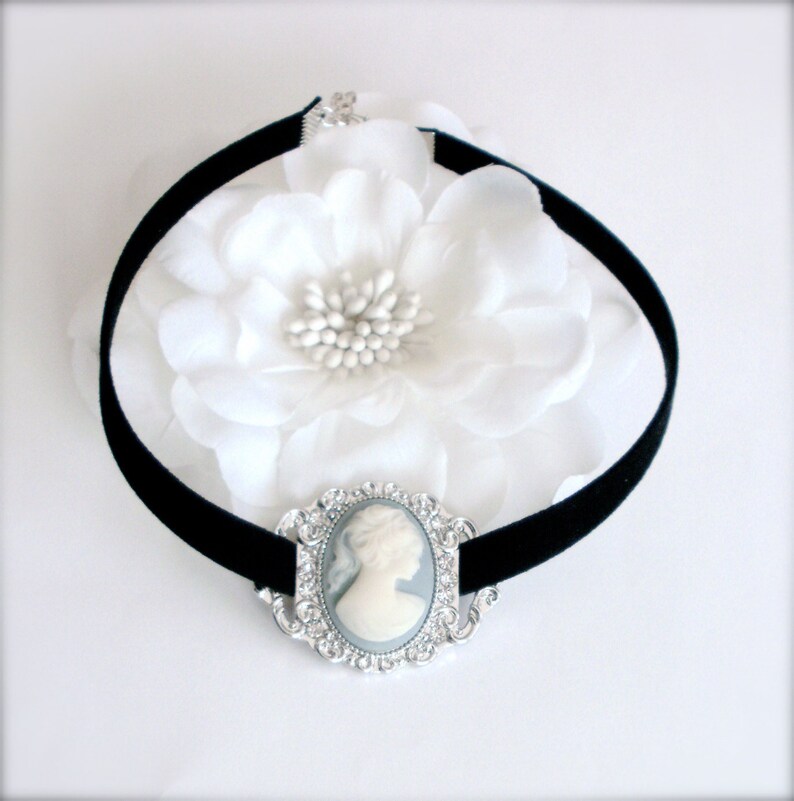 Black Velvet Choker Necklace Christmas Gothic Black Velvet Cameo Choker Necklace Lady Cameo Choker Gift for Her Victorian Choker