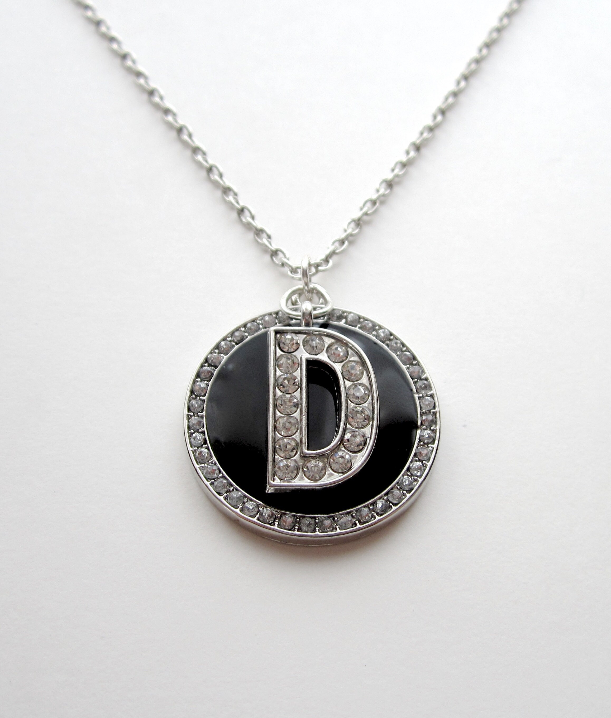 Initial D Necklace Rhinestone Letter D Necklace Personalized | Etsy