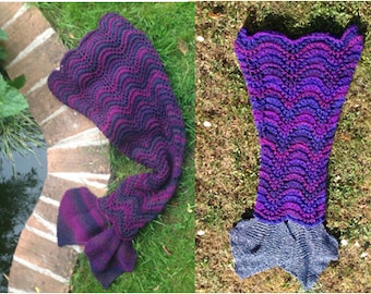 Adult / Teen / Child PDF Knitting Pattern for Mermaid Tail Blanket With Wavy Scales